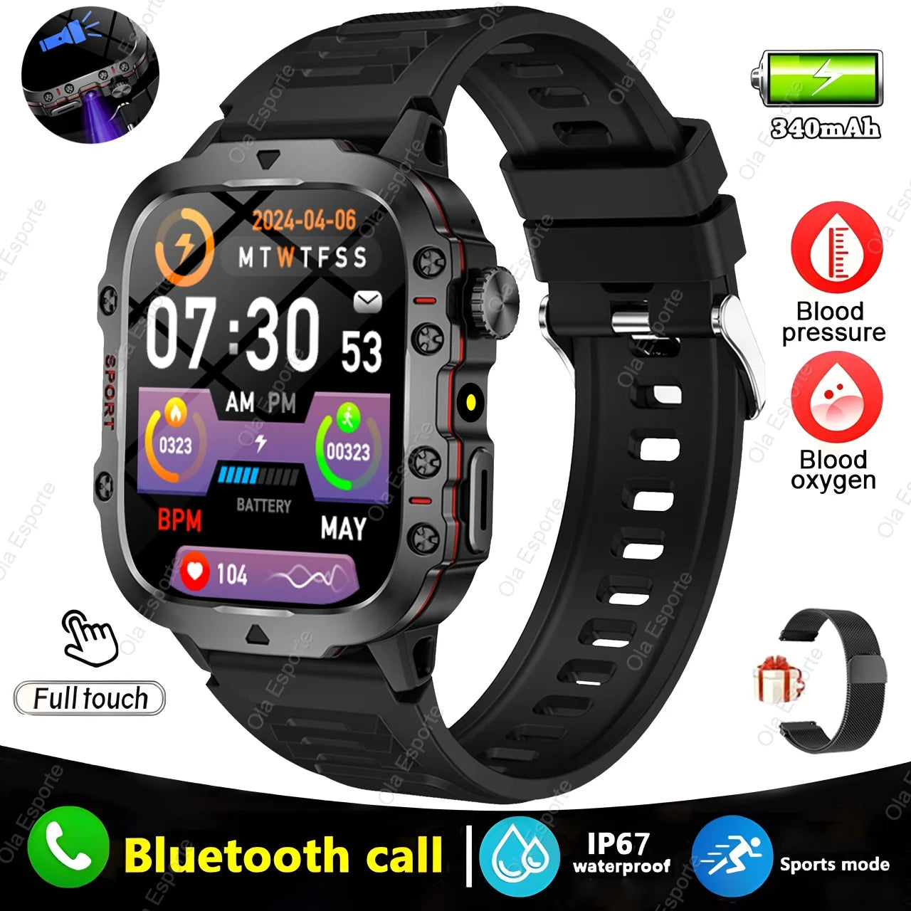 2025 Military Smartwatch GPS Men Flashlight Waterproof Outdoor Sports Tracker HD Bluetooth Calls Smart Watch New For Android IOS