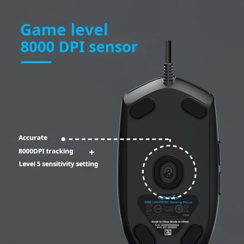 Logitech G102 Wired Mouse Mechanical Button Gamer Mice 200-8000DPI Computer Mouse RGB Rechargeable Mouse For PUBG Laptop PC