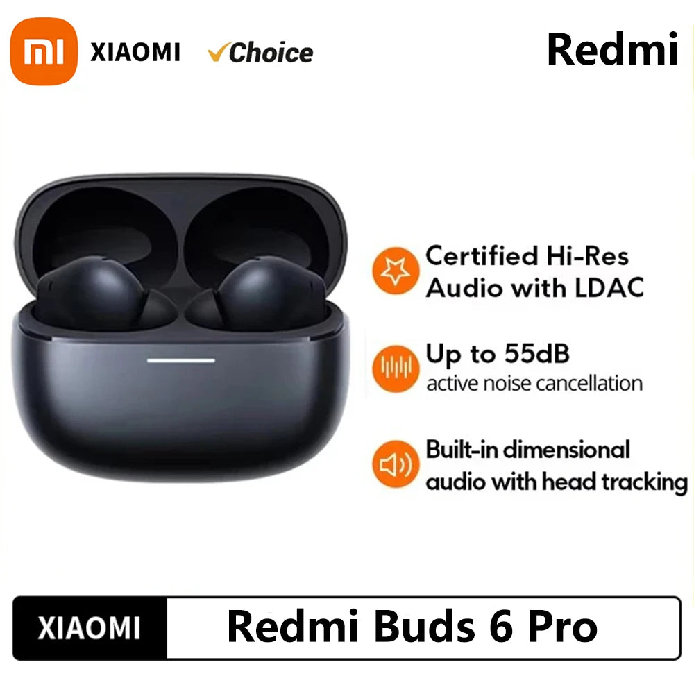 Xiaomi Redmi Buds 6 Pro TWS Earphone Bluetooth 5.3 Mi True Wireless Headset 55dB Active Noise Cancelling For Xiaomi Smartphone