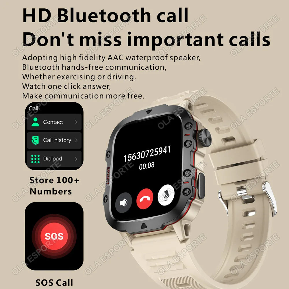 2025 Military Smartwatch GPS Men Flashlight Waterproof Outdoor Sports Tracker HD Bluetooth Calls Smart Watch New For Android IOS