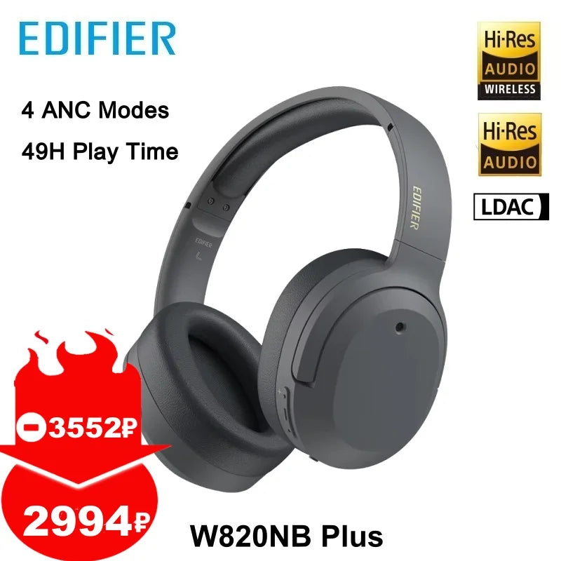 Edifier W820NB Plus Active Noise Cancelling Wireless Bluetooth Headphones ANC Hi-Res LDAC Headset 49hrs Playtime APP Equalizer