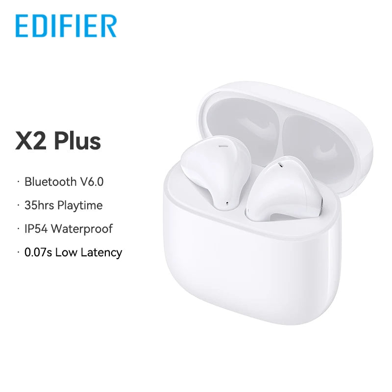 Edifier X2 Plus True Wireless Earbuds TWS Bluetooth Earphone 70ms Low Latency Bluetooth V6.0 IP54 Waterproof 35Hrs Playtime