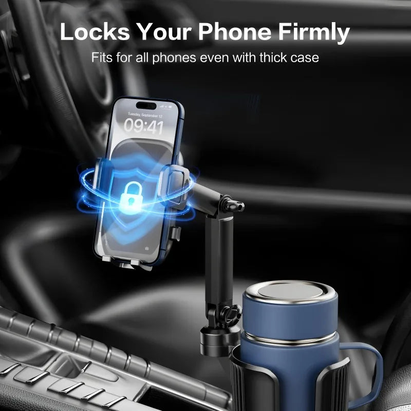 2-in-1 Universal Car Cup Phone Holder  Adjustable Long Arm with 360° Rotation Fits All Smartphones Perfect for Cars & SUVs