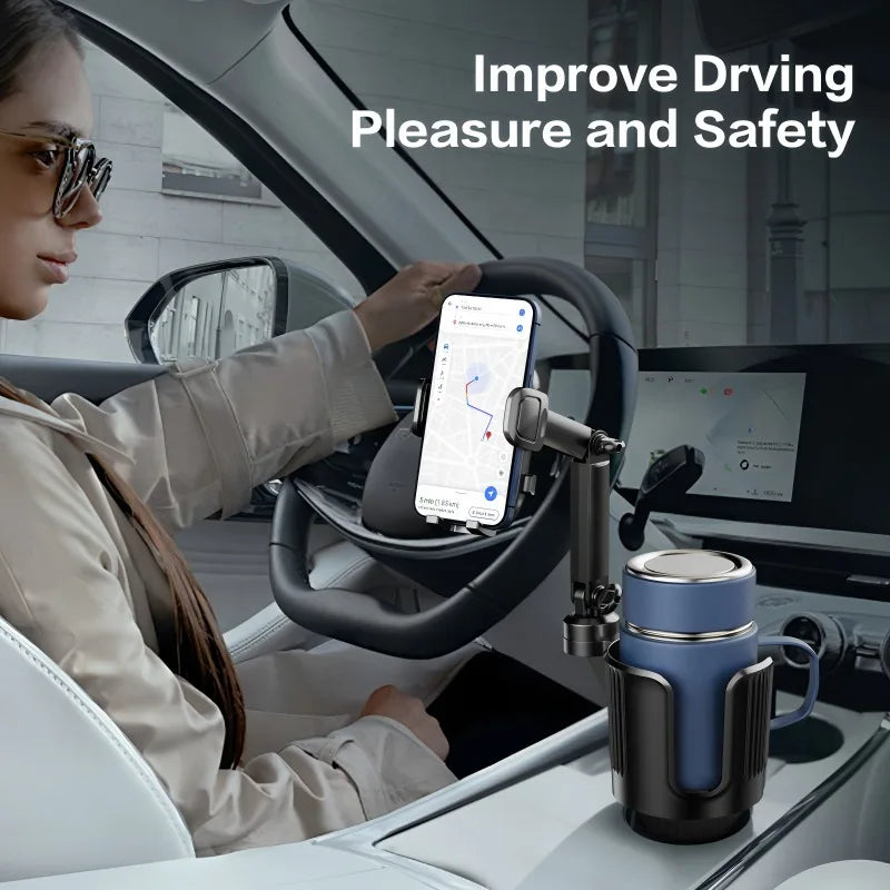 2-in-1 Universal Car Cup Phone Holder  Adjustable Long Arm with 360° Rotation Fits All Smartphones Perfect for Cars & SUVs
