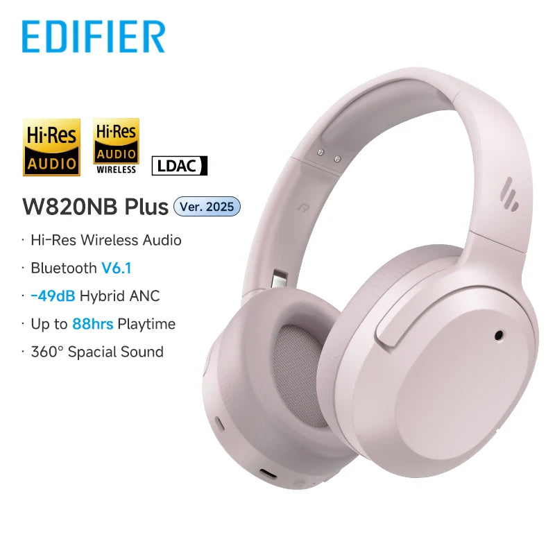 Edifier W820NB Plus(2025 Ver.) ANC Wireless Headphone Bluetooth 6.1 Over-ear Headset -49dB Noise Canelling Earphone Hi-Res Audio