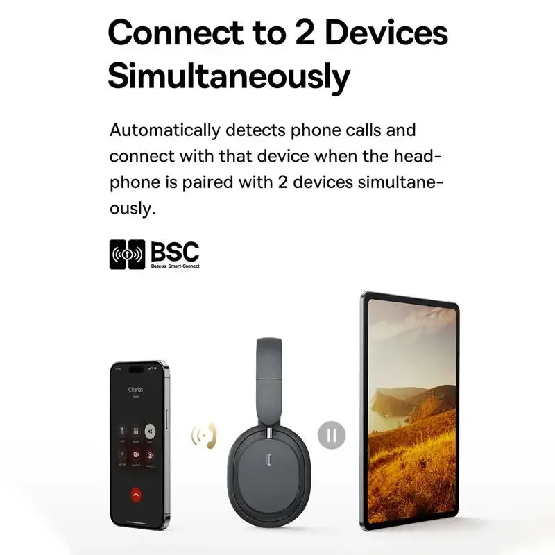 Baseus Wireless Headphones Bluetooth 5.3 HIFI Level Earphone 40mm Driver Foldable Over Ear Headsets 70H Playtime Spatial Audio